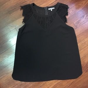 Black lace detail cap sleeve blouse